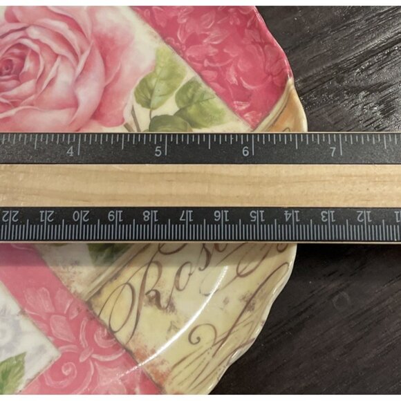 Momentum Brands Pink Rose Floral Melamine Salad Dessert Plates Tray Set Of 7 NEW - Picture 8 of 10